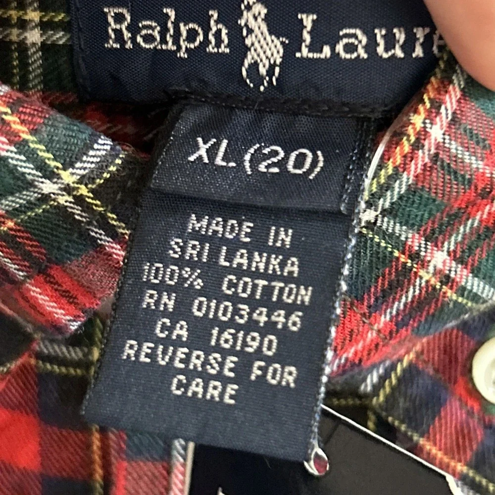 NWT Boys Ralph Lauren Tartan Plaid L/S Button Down Shirt Holiday Sz XL 20 New